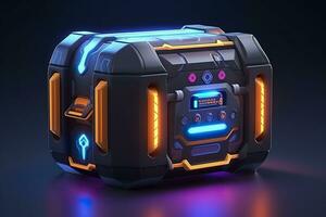 AI generated Modern and Futuristic Neon Digital Gaming Chest in Cartoon Pixar 3D Blender Style. AI Generative photo