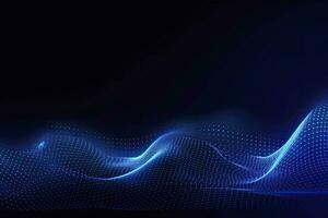AI generated Dynamic blue particle wave. Abstract sound visualization. Digital structure of the wave flow of luminous particles. AI Generated. photo