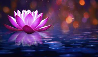 AI generated Lotus Pink light purple floating light sparkle purple background. AI Generated photo