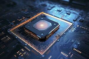 AI generated Futuristic central processor unit. Powerful Quantum CPU motherboard. AI Generated photo