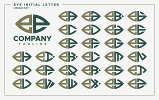 Luxury eye or leaf shape lowercase letter E EE logo design set vector