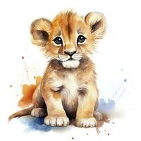 AI generated Watercolor Baby Lion. AI Generated photo