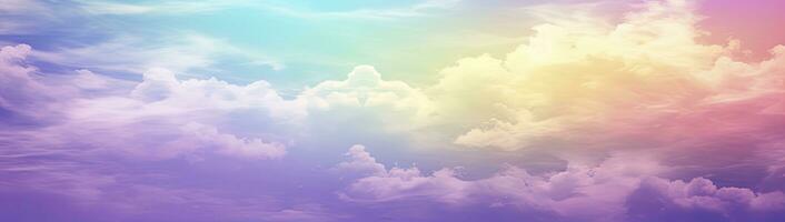 AI generated Rainbow sky with fluffy clouds. Multicolored toned sky. AI Generated. photo