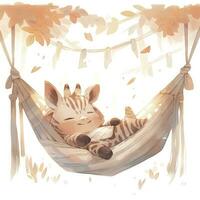 AI generated A sleepy baby zebra in a hammock. watercolor illustrations. AI Generated photo