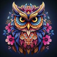 AI generated Multicolored mandala owl coloring page for adults. AI Generated photo