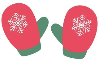 Navidad mitones guantes con copo de nieve símbolo aislado en blanco antecedentes. vector