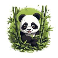 AI generated Cute panda in the middle of a bamboo forest. T-shirt design. AI Generated photo