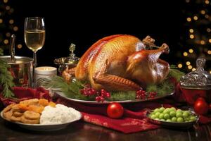 AI generated Christmas turkey dinner. AI Generated photo