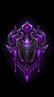 AI generated Amethyst 3D Minimalist Shield Design with a black or dark background with neon lines. AI Generative photo