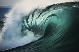 AI generated Extreme close up of thrashing emerald ocean waves. AI Generated photo