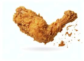 AI generated Fried chicken leg falling in the air isolated on a white background. AI Generated. photo