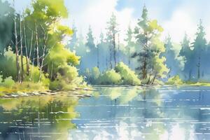 AI generated The serenity of a secluded forest lake.AI Generated photo