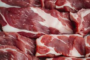 AI generated Macro shot of pork meat. Meat textured background. Beef steak is raw and juicy. AI Generated photo