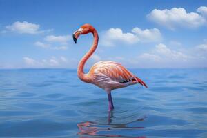 AI generated Pink Flamingo in the water. AI Generated photo