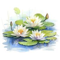 AI generated Water Lily in Pond. Watercolor design. AI Generated photo