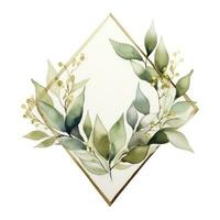 AI generated Watercolor geometry shape wreath with green leaf. AI Generated photo