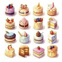 AI generated Set of Cake piece illustration on white background. AI Generated photo