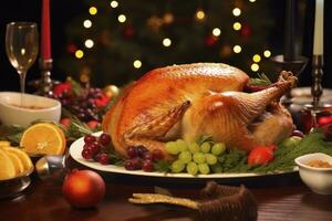 AI generated Christmas turkey dinner. AI Generated photo