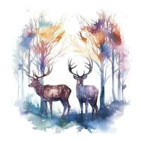 AI generated Colorful Deers in Forest. T-shirt design. AI Generated photo