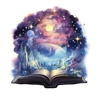 AI generated Galaxy celestial fantasy book watercolor for T-shirt Design. AI Generated photo