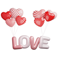 3d flying pink and red balloons with lettering love. for decoration valentine's day and mother's day. png