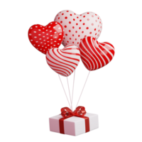 Flying 3d gift box with pink and red balloons. for decoration valentine's day and mother's day. png