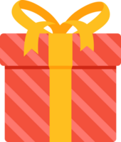 Red gift box with yellow ribbon and bow for christmas and happy new year. png