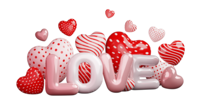 3d flying pink and red balloons with lettering love. for decoration valentine's day and mother's day. png