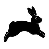 Drawn silhouette of a jumping rabbit. Black and white icon. Vector graphics illustration.