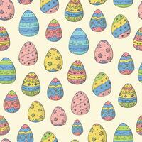 Easter eggs seamless pattern with colorful doodled eggs for textile prints, wallpaper, backgrounds, wrapping paper, scrapbooking, holiday decor, etc. EPS 10 vector