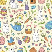 Easter seamless pattern with doodles for wallpaper, wrapping paper, backgrounds, textile prints, nursery decor, etc. EPS 10 vector