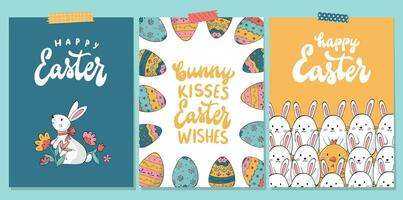 Easter cards, posters, prints set with lettering quotes and doodles. Good for invitations, banners, signs, templates, nursery decor, etc. EPS 10 vector