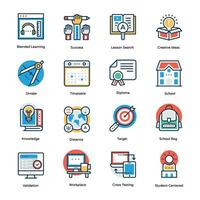 Flat Design Vector Icons of Online Learning and Education