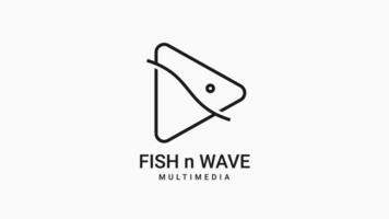 Fish and wave play button minimalist outline vector logo design