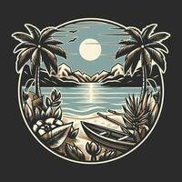 tropical isla logo, exterior, y paisaje vector