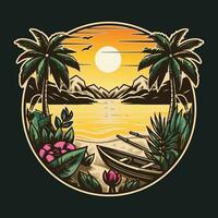 tropical isla logo, exterior, y paisaje vector