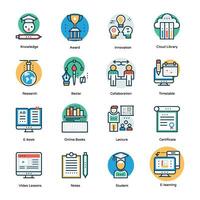 Flat Design Vector Icons of Digital Knowledge and Education