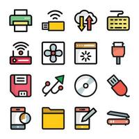 Pack of Computer Components and Hardware Icons vector