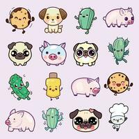 Kawaii style cute stickers set vector