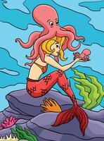 Mermaid with an Octopus Colored Cartoon vector