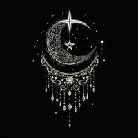 AI generated a crescent with stars drawing abstract moon silhouette. Boho celestial illustration AI Generative photo