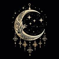 AI generated a crescent with stars drawing abstract moon silhouette. Boho celestial illustration AI Generative photo