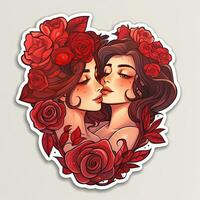 AI generated Valentines Day stickers. Lesbian couple in love. AI Generative photo