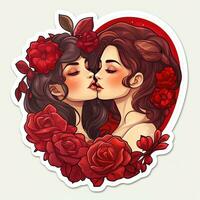 AI generated Valentines Day stickers. Lesbian couple in love. AI Generative photo