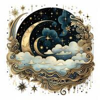 AI generated a crescent with stars drawing abstract moon silhouette. Boho celestial illustration AI Generative photo