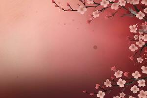 AI generated Chinese New Year Background. Pink Blooming Sakura Branches  Backdrop. Oriental natural pattern with chinese cloud decoration banner design in vintage style AI Generative. photo