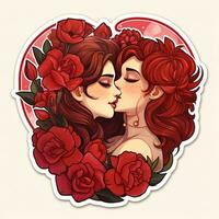 AI generated Valentines Day stickers. Lesbian couple in love. AI Generative photo