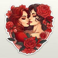 AI generated Valentines Day stickers. Lesbian couple in love. AI Generative photo