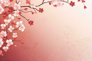 AI generated Chinese New Year Background. Pink Blooming Sakura Branches  Backdrop. Oriental natural pattern with chinese cloud decoration banner design in vintage style. AI Generative photo