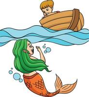 Mermaid Talking to a Boy in the Boat Clipart vector